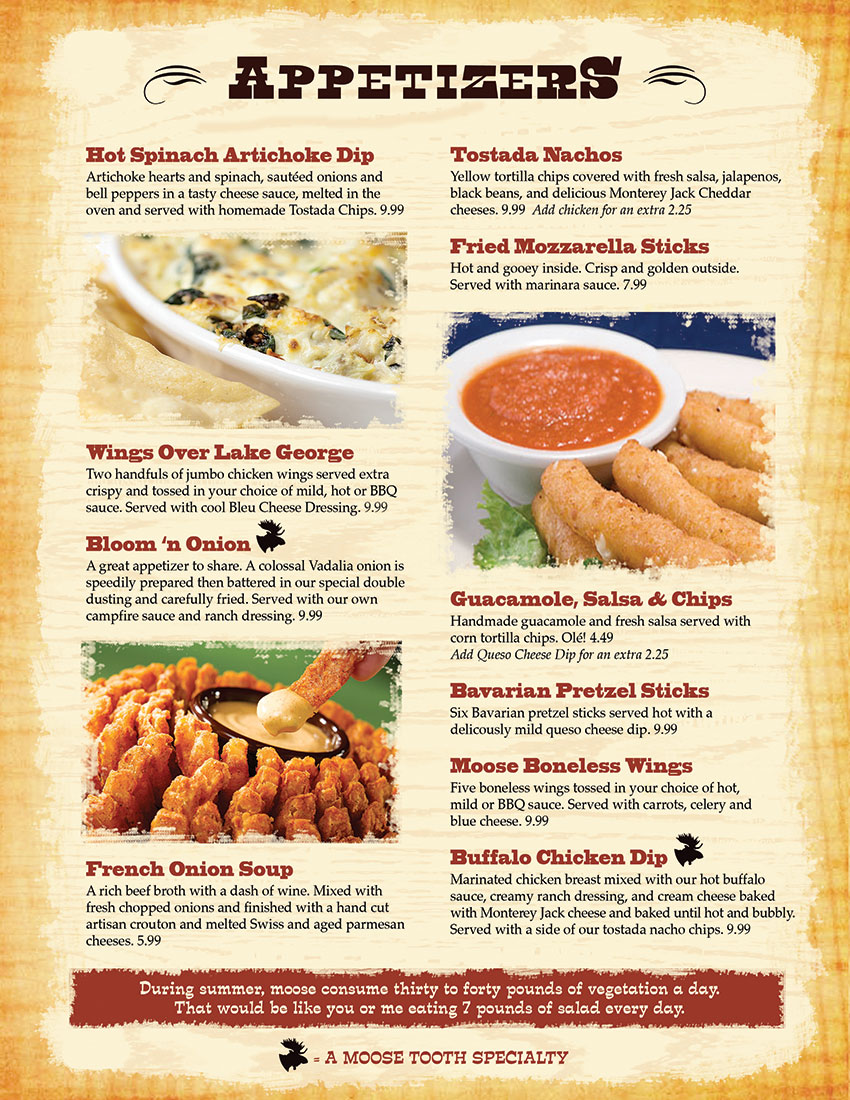 Our Lake George Restaurant Menu : Moose Tooth Grill